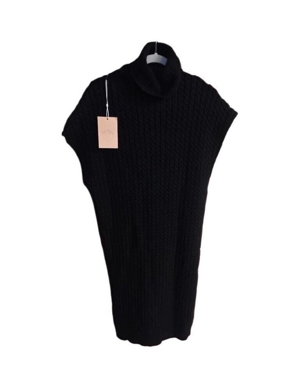 Pearl by Lela Rose Black Cable Knit Turtleneck Sleeveless Sweater Dress